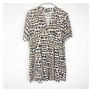 ZARA MULTICOLOUR PRINTED LINEN BLEND SHORT FLARED SHIRT DRESS SIZE S​​​​​